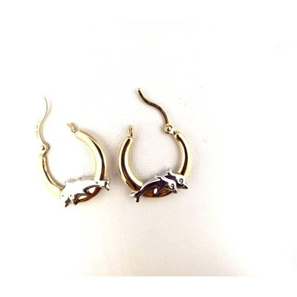 14k REAL GOLD Hollow Super Light Dolphin Hoop Earrings - Picture 11 of 13